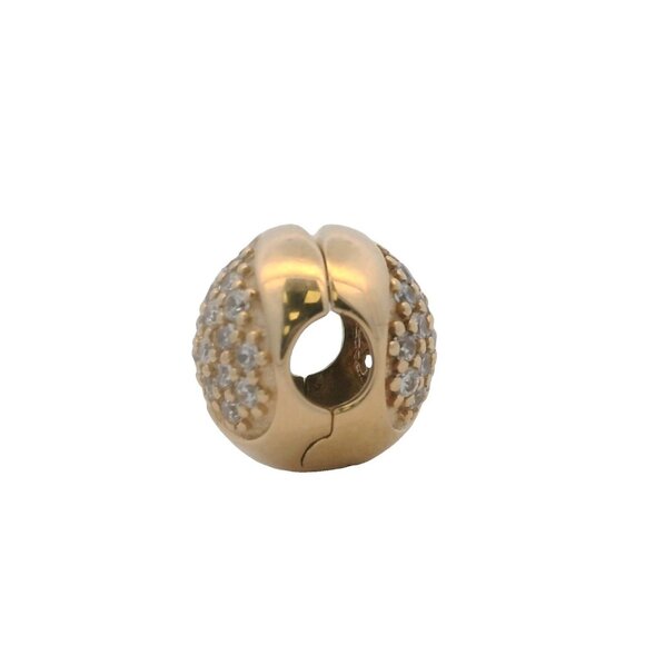 Retired Pandora 14kt Yellow Gold and CZ Cubic Zirconia Pave Heart Clip Charm - Picture 4 of 4